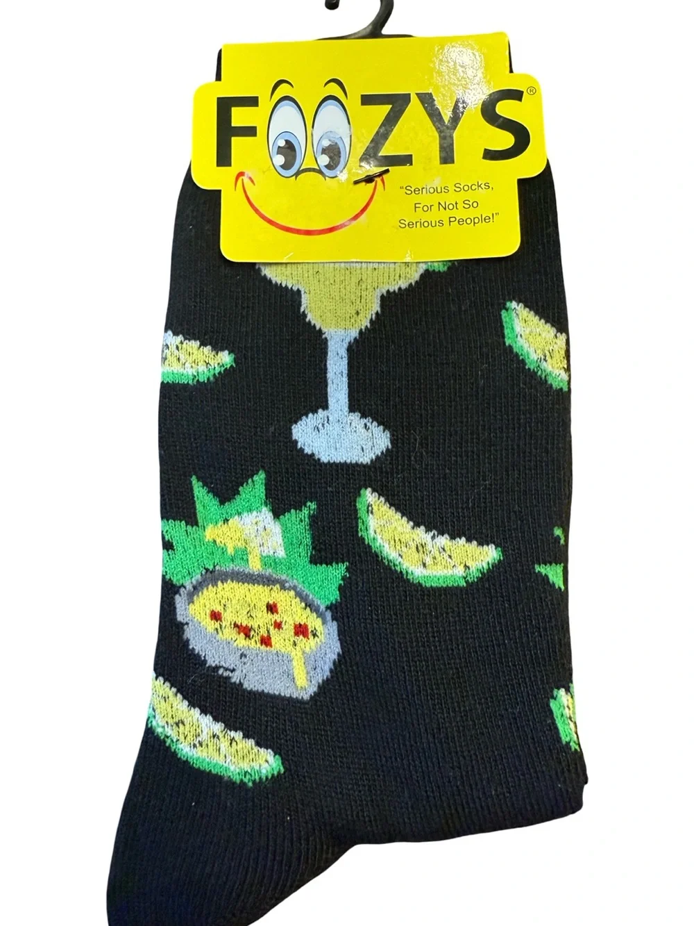 Foozys Fun Cocktail Socks Black Martini Lime Novelty Socks Size 9-11 NWT